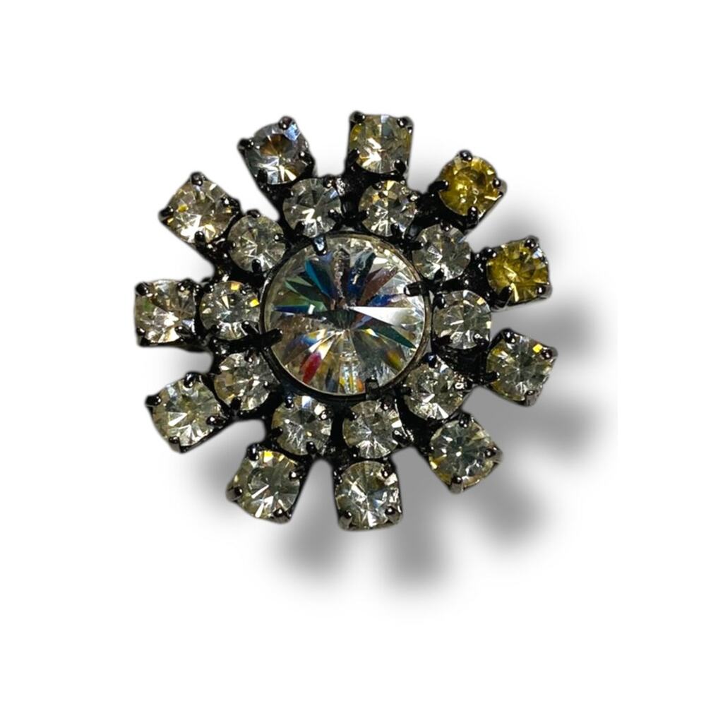 Vintage Silvertone Rhinestone Brooch 1.2" Starburst Flower